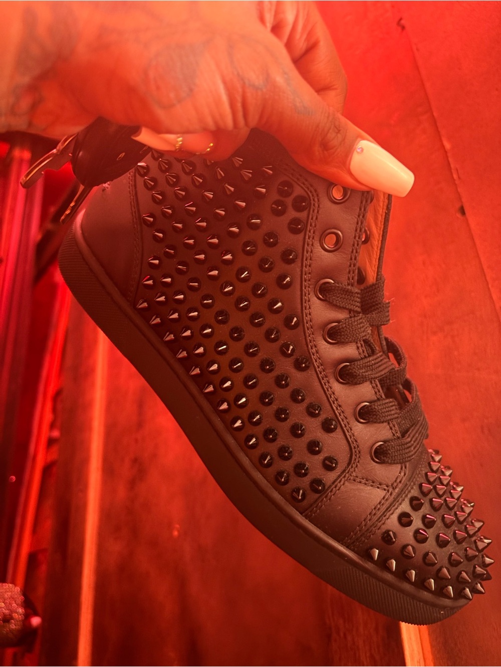 Christian Louboutin Black Studded High-Top Sneaker